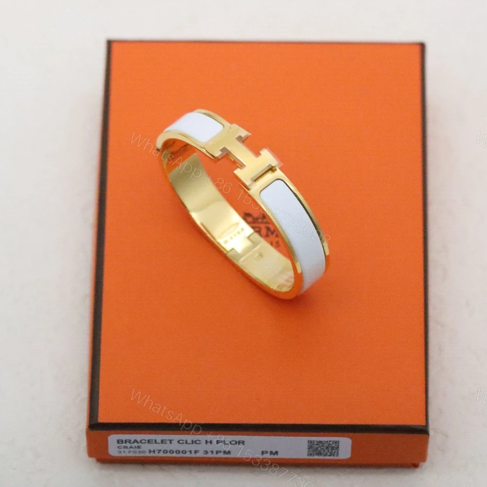 View 7 of 高仿Hermes*ClicH系列H700001F31鍍金琺瑯手鐲白色