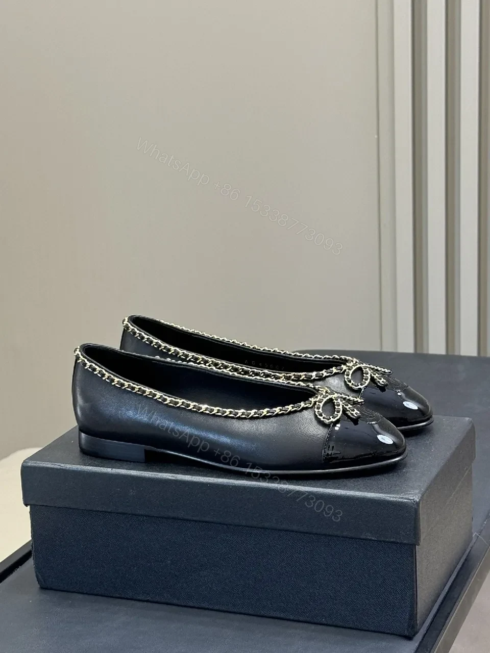 View 2 of Chic Patent Ballet Flats with Chain Trim, Elegant Everyday Flats