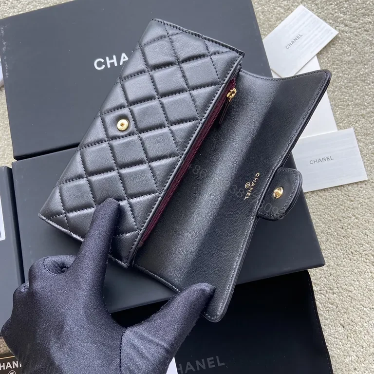 View 2 of Chic Quilted Black Leather Wallet â€“ Gold CC Logo Luxury