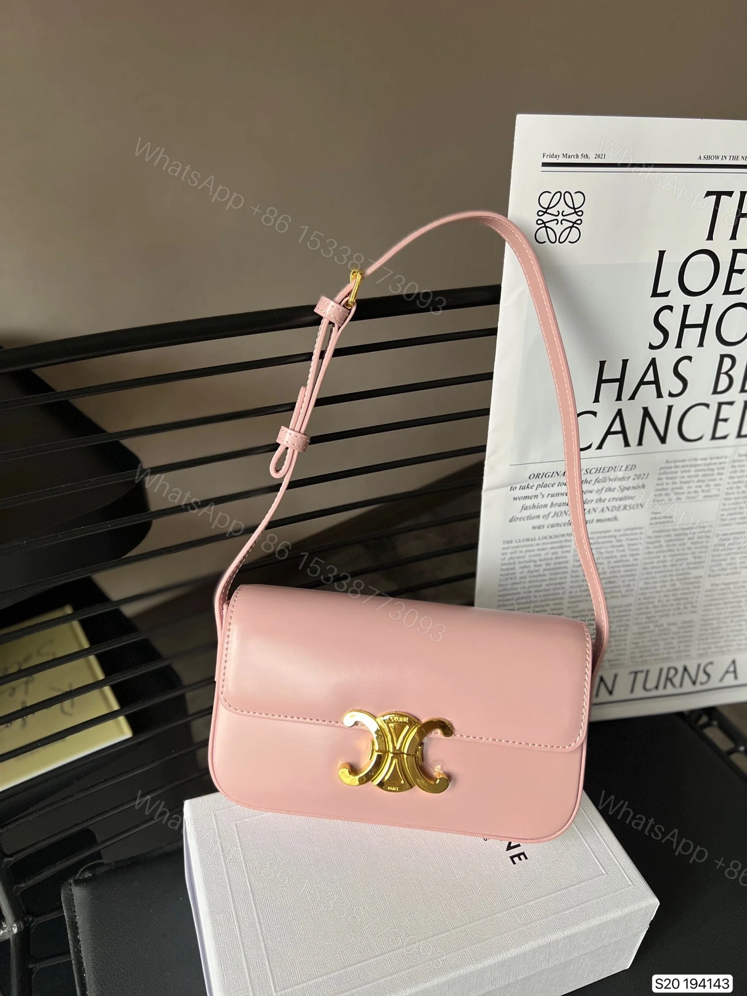 View 2 of CELINE SHOULDER BAG TRIOMPHE IN SHINY CALFSKIN LIGHT PINK 18CM