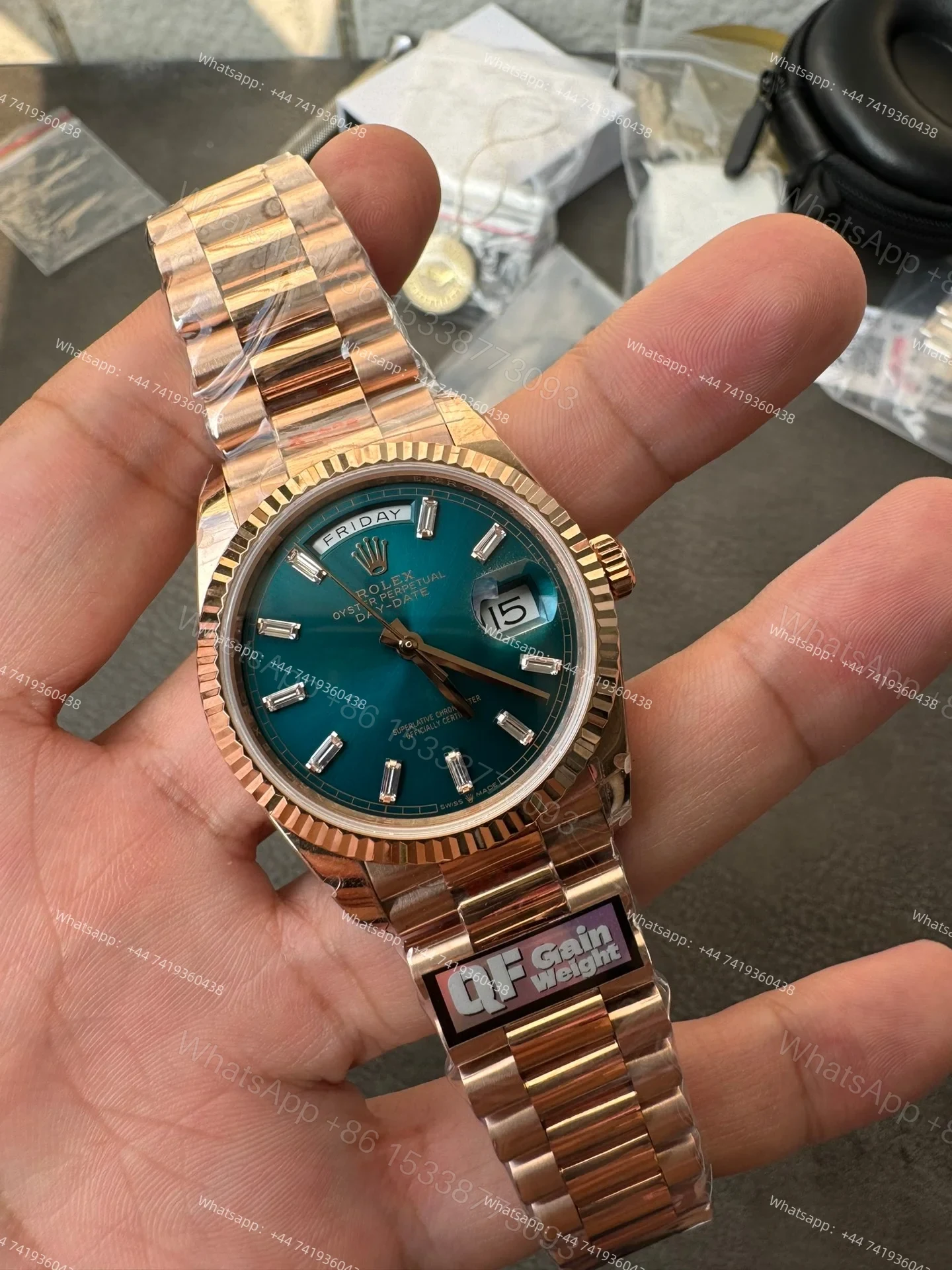 View 3 of Rolex Day-Date M128235-0085 1:1 Replica Rose Gold Turquoise Dial 36MM 3255 Movement Presidential Bracelet Super Clone Watch