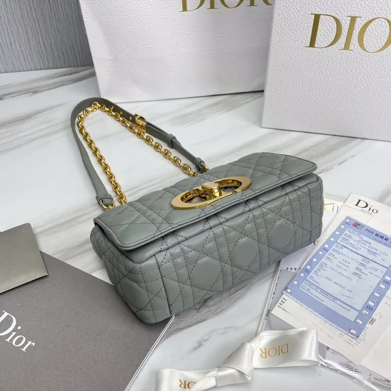 View 2 of Chic Gray Quilted Lambskin Bag with Gold Hardware