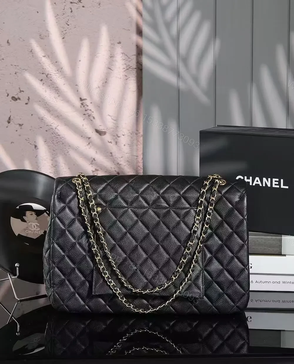 View 3 of Graffiti Quilted Leather Handbag with Gold Chain