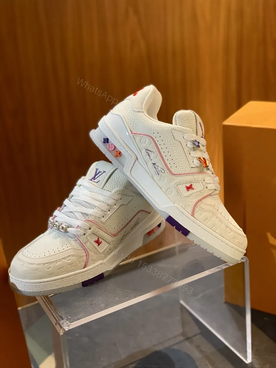 View 2 of White Lux Chic Sneakers: Perforated Upper, Designer-Accent