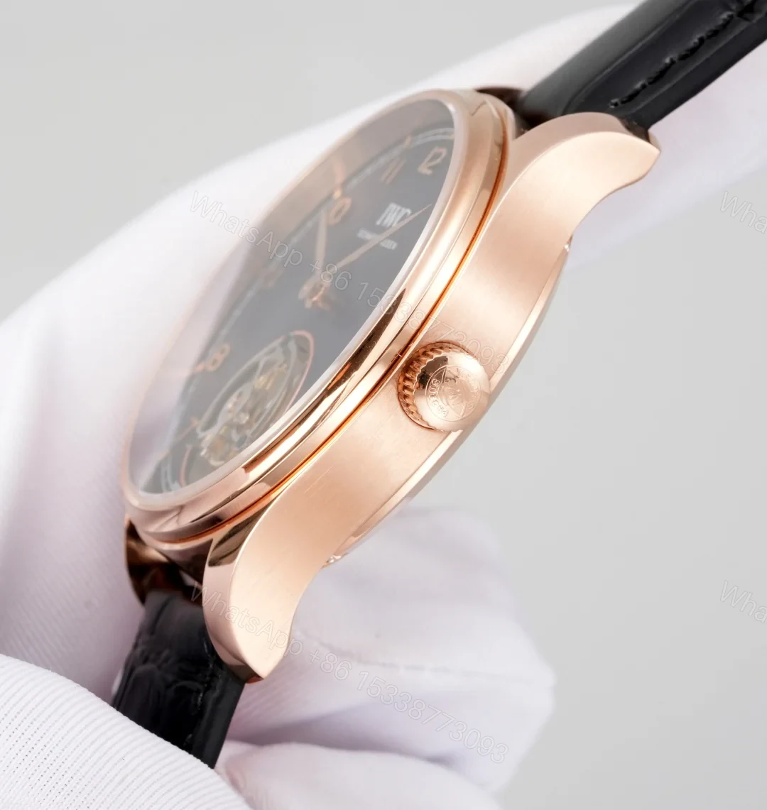 View 5 of IWC Tourbillon Blue Replica 42MM Premium Rose Gold Case Black Leather Strap Edition RG-IWC-TOURBILLON-BLUE-42