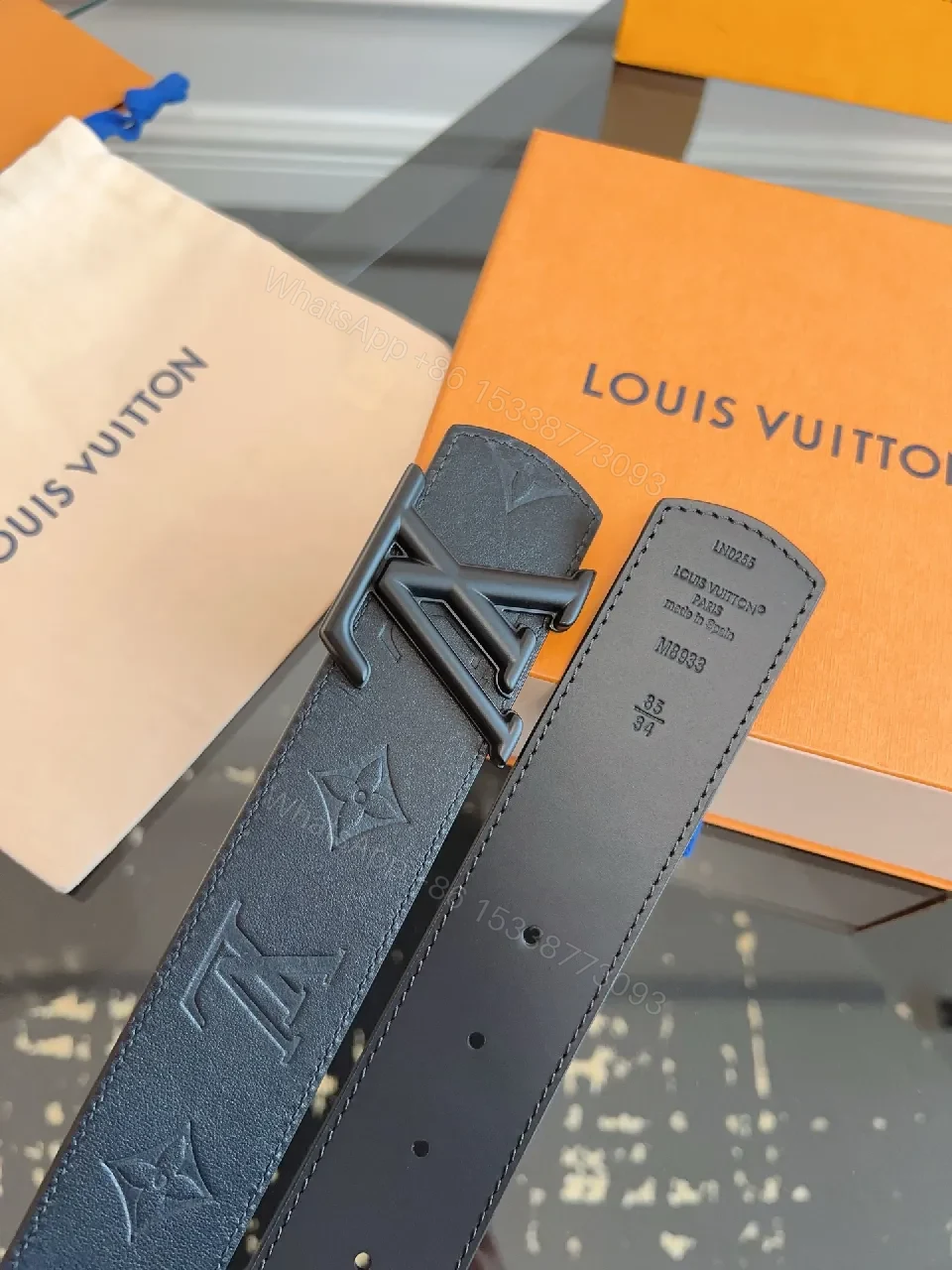 View 5 of Black Monogram Belt: Signature Buckle, Full-Grain Leather