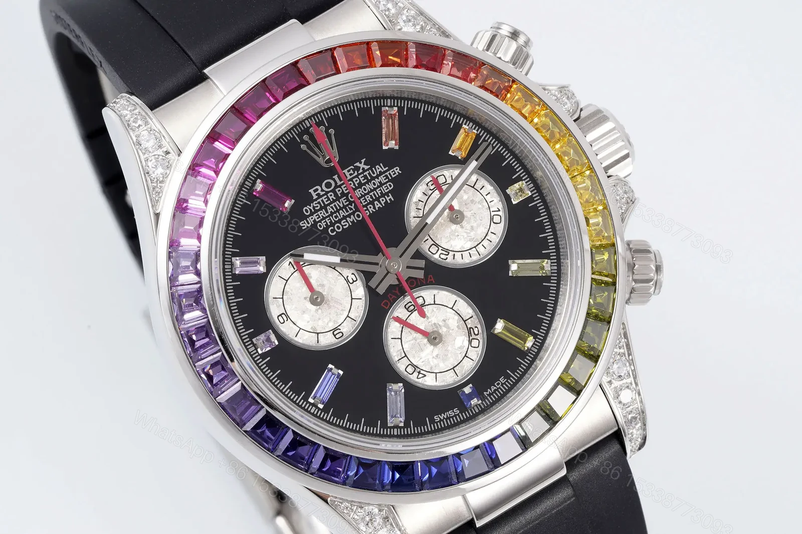 Premium Rolex Daytona Rainbow Rubber Strap replica 40MM Black Dial Edition RG-DAYTONA-RAINBOW-RUBBER-BLACK-40 — view 1