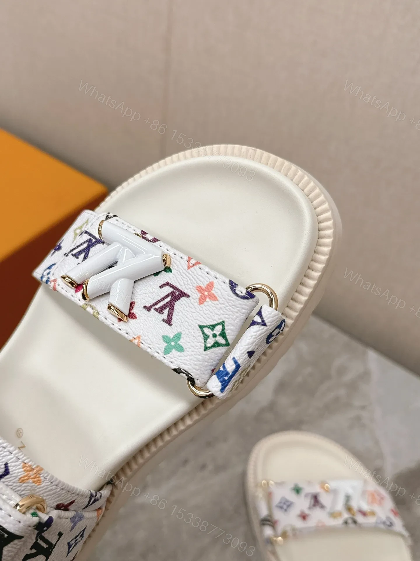 View 2 of LV Women White Patterned Fabric Sandals