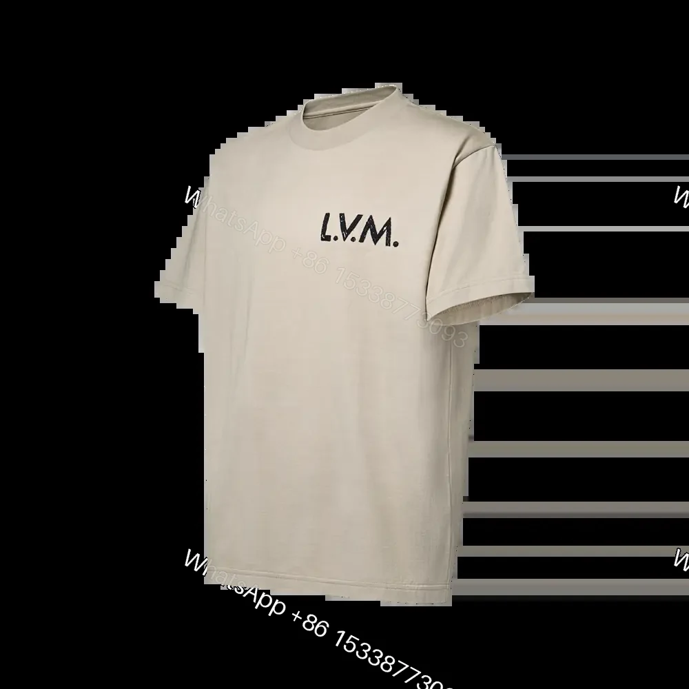 View 3 of Beige Cotton Vintage T-Shirt L.V.M. Logo RealThreads