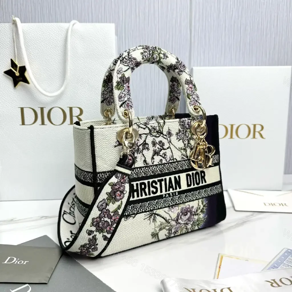 View 6 of Floral Canvas Mini Bag with Dior-Inspired Branding