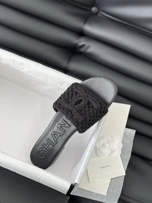 View 5 of Chanel-Inspired Knit Slides with Luxe Leather Backing