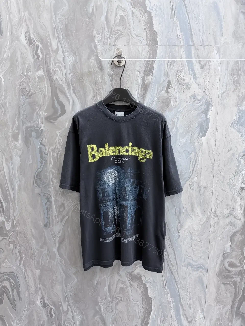 View 7 of Dark Gray Oversized Tee Neon Logo Balenciaga, Crew Neck, Short Sleeve