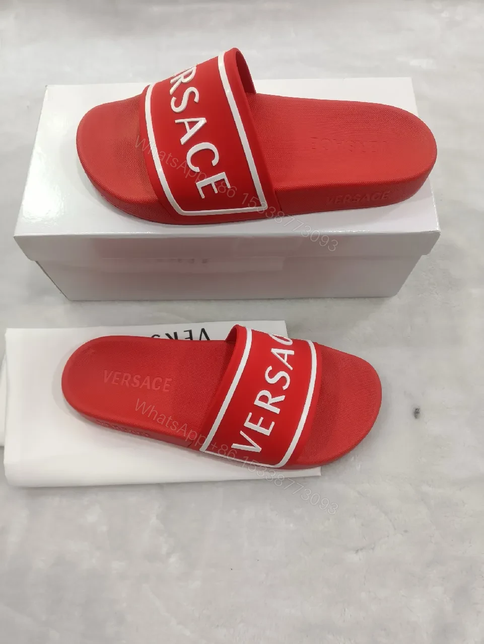 View 2 of Red Velour Slip-Ons with Bold Logo Band
