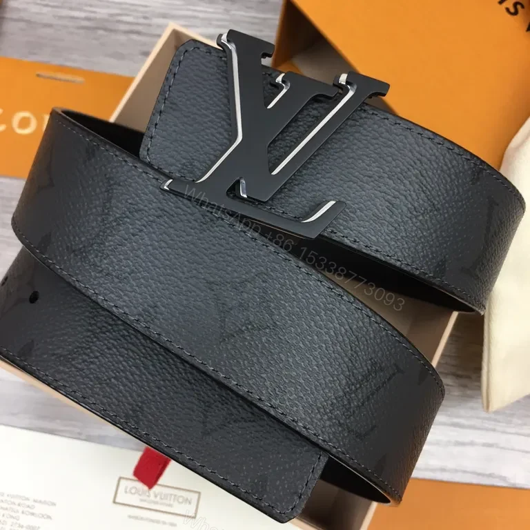 View 8 of Bold LV Buckle Black Leather Belt â€” Luxury Everyday Style