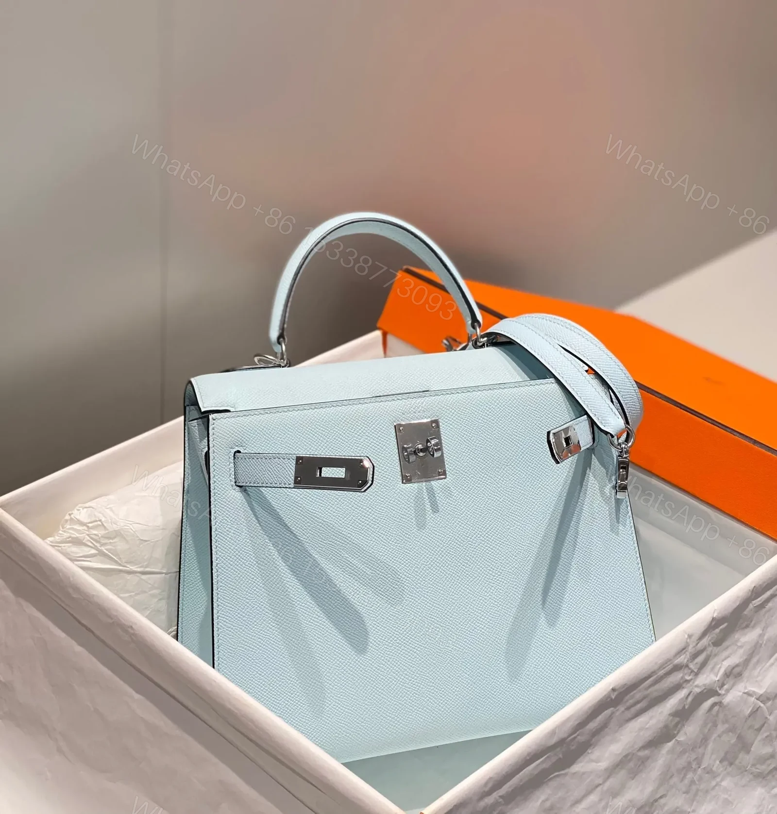 View 3 of HN 28CM IN BLUE BRUME EPSOM PALLADIUM HARDWARE