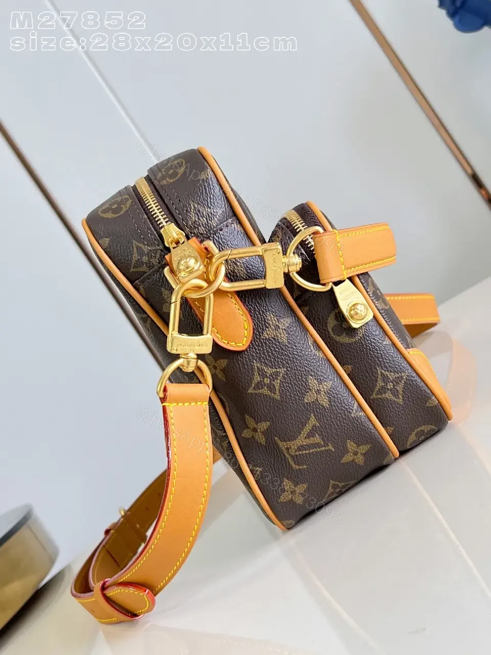 View 3 of Dark Brown LV Monogram Tote with Tan Trim & Gold Hardware