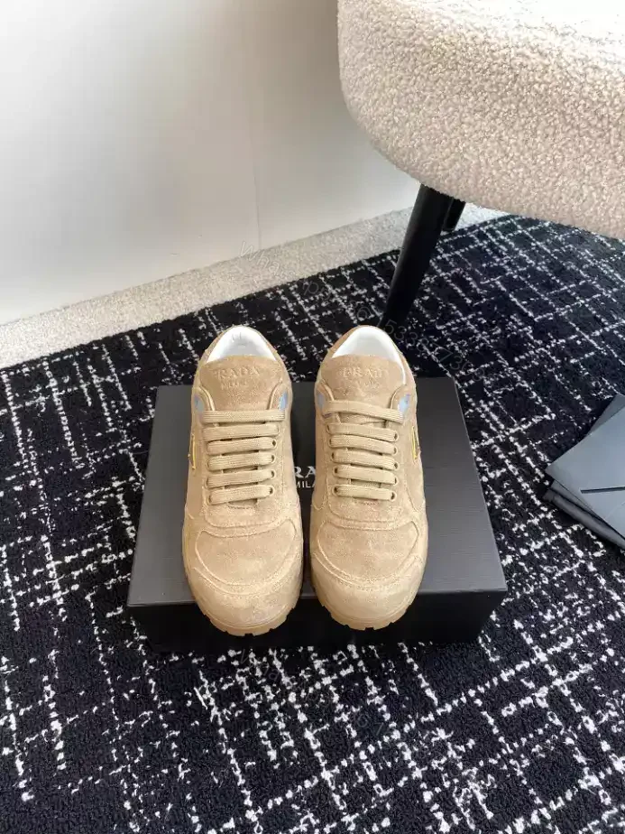 View 4 of PRADA TRAIL FADED SUEDE SNEAKERS IN ECRU – PRD080