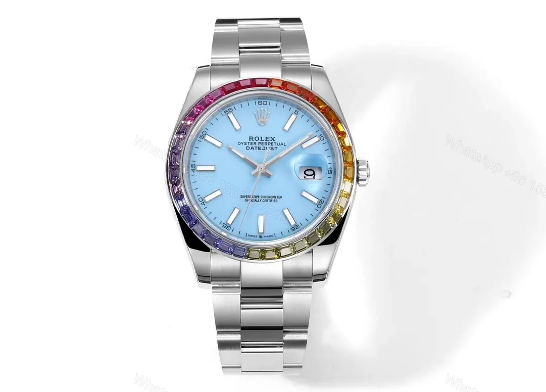 Best Rolex Datejust Rainbow Blue replica 41MM Oyster Bracelet Edition RG-DATEJUST41-RAINBOW-BLUE-OYSTER — view 1