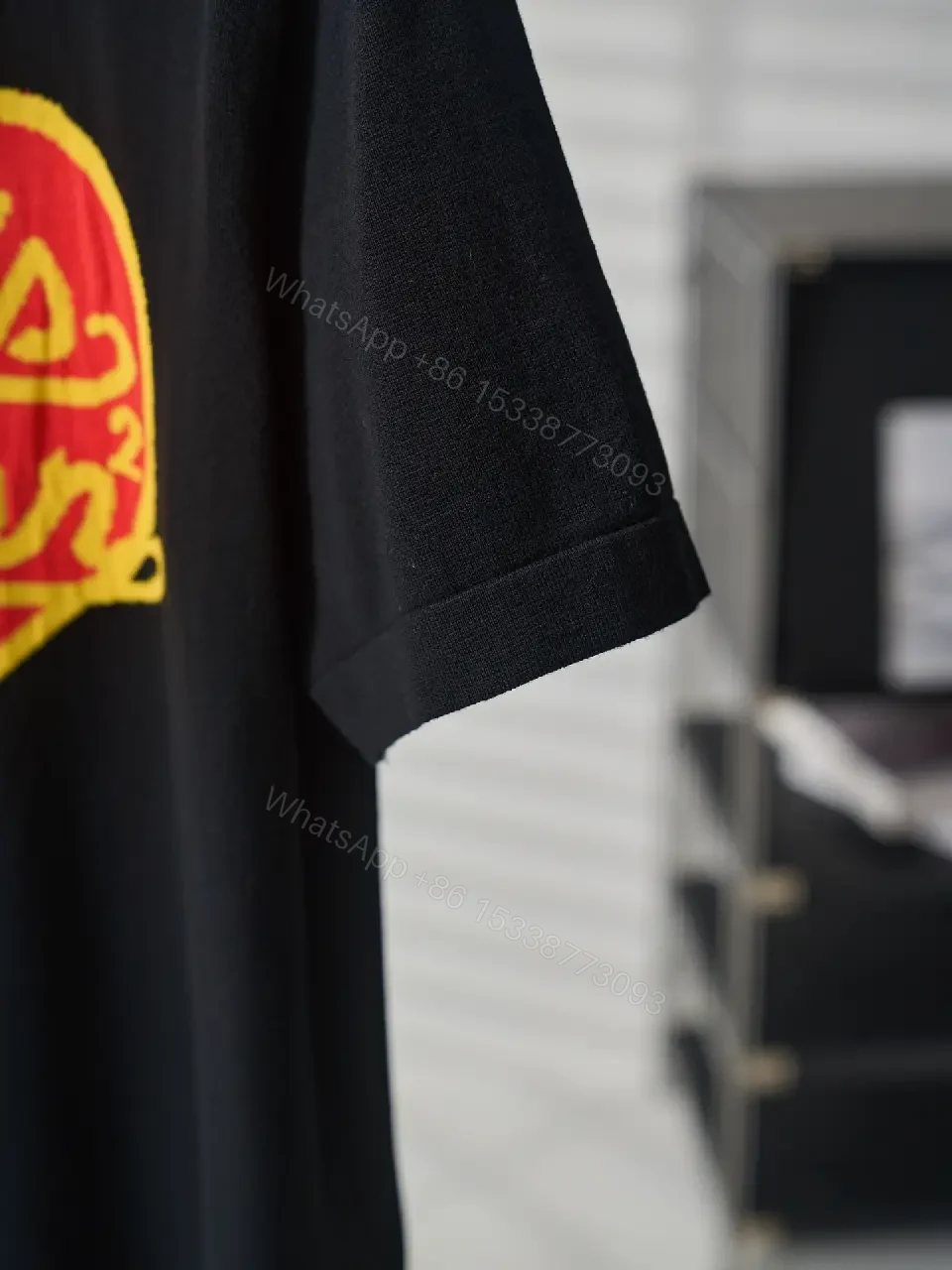 View 3 of Black Embroidered Heart Crewneck T-Shirt Louis Vuitton Logo Outline Feature