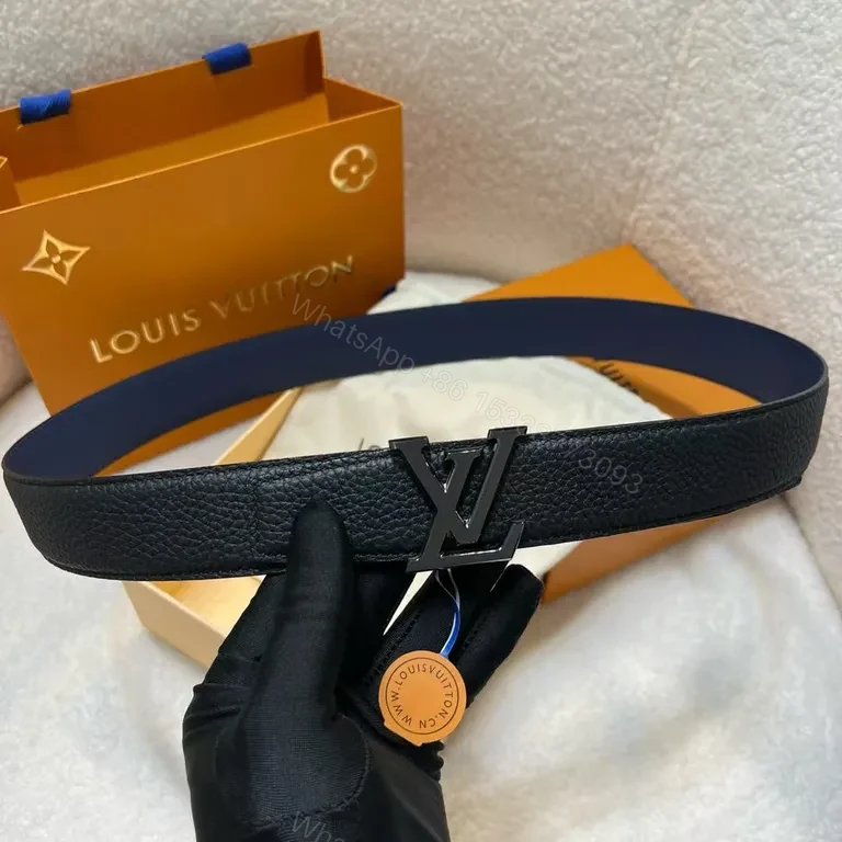 View 2 of Smart Black Leather Belt with LV-Style Buckle - Unisex Style Accessory