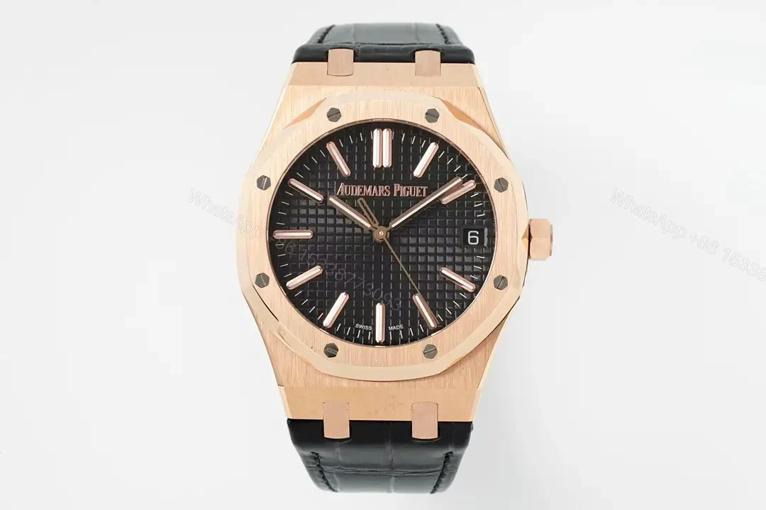 Audemars Piguet Royal Oak 15510 Watch 41MM Rose Gold Case Black Dial Black Leather Strap Ultimate Edition AP-RO-15510-RG-BLK-LTH-41 — view 1