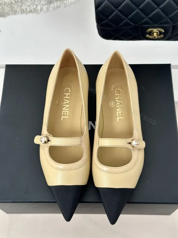 View 6 of Chanel Two-Tone Pointed-Toe Mary Jane Heels
