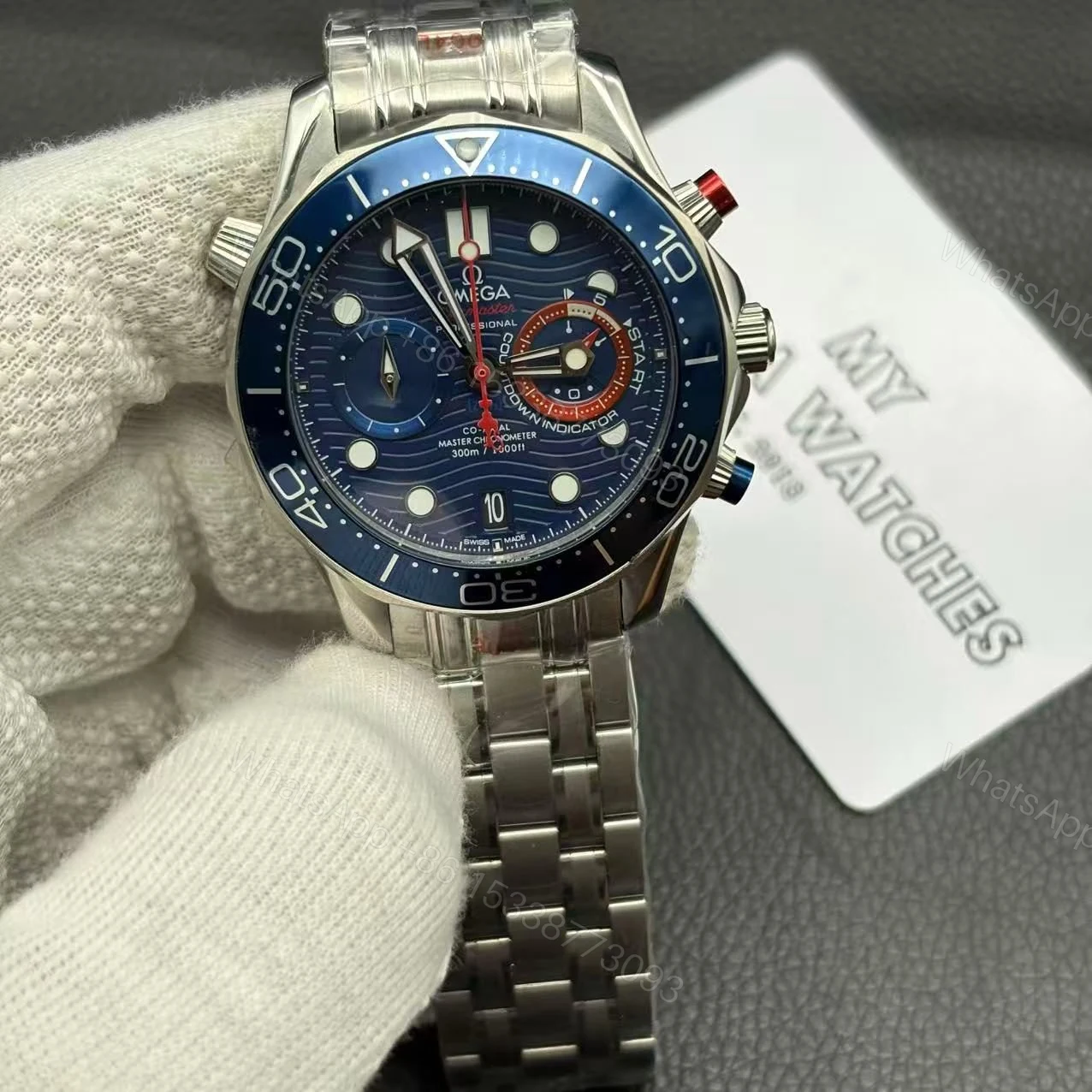 View 3 of Replica Omega Seamaster Diver Chronograph 44mm – Replica (Ref: O21030445103002)