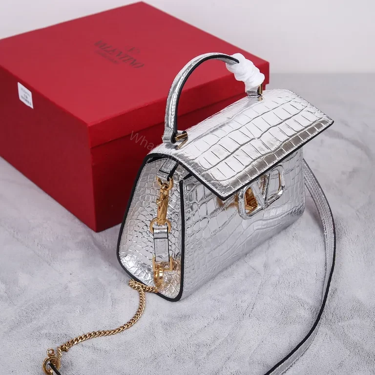View 6 of Gleaming Croc-Embossed Silver Handbag: Luxe Crossbody Bag