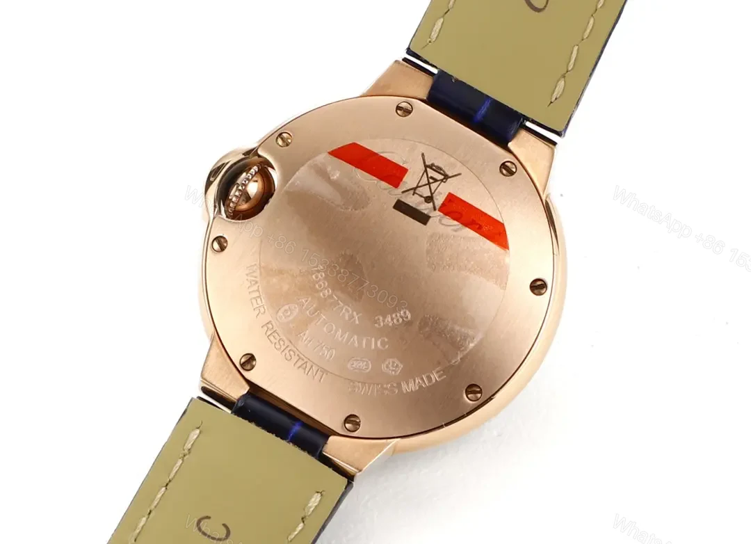 View 6 of BV Factory Cartier Ballon Bleu WJBB0080 Rose Gold Watch with Blue Leather Strap