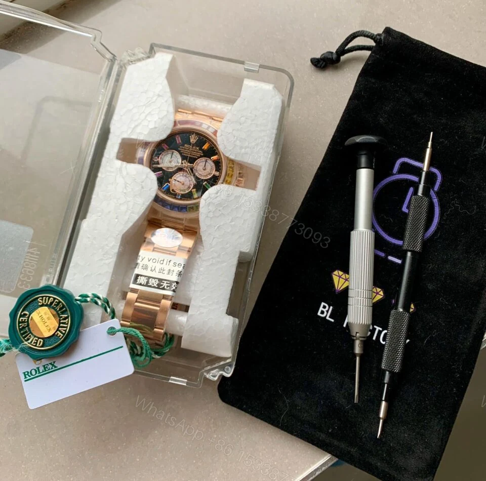 View 9 of BLF Factory 1:1 Rolex Daytona 116589RBOW YG Rainbow Crystal Best Edition Black Dial A4130