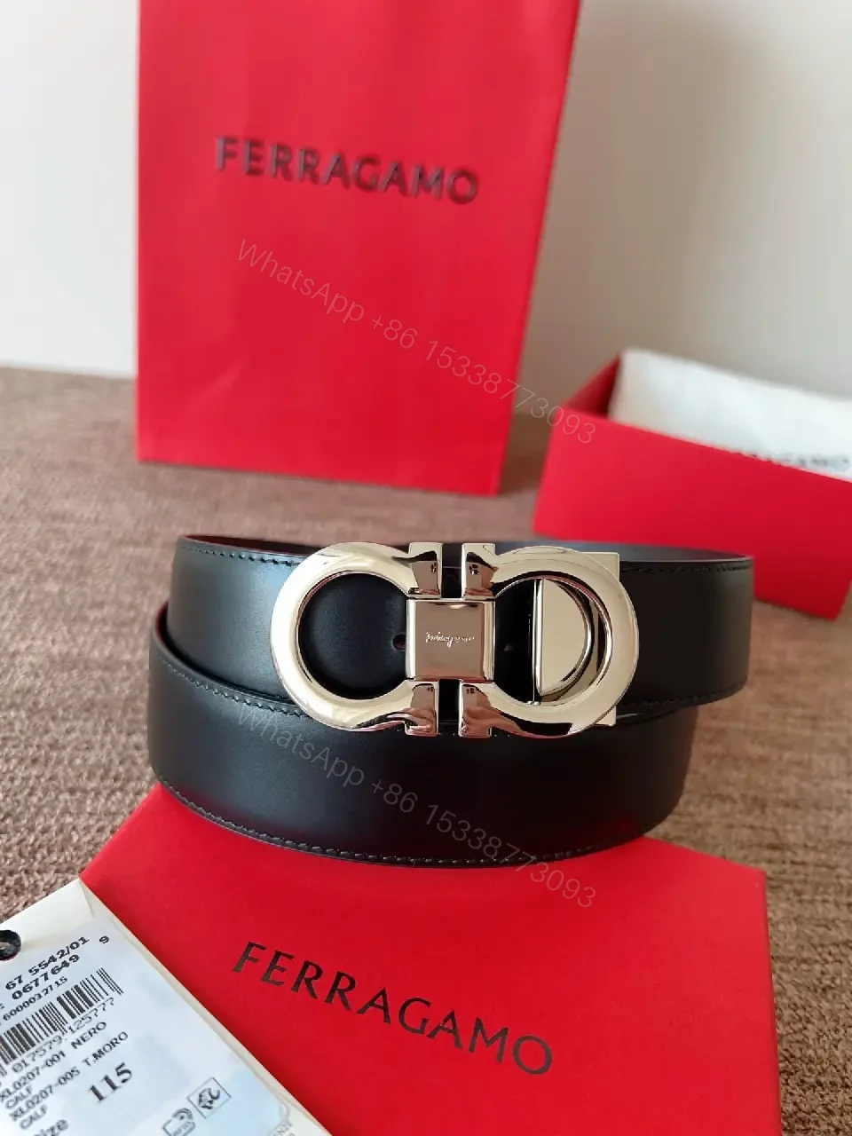 View 7 of Statement Black Leather Belt with Double-Circle Buckle