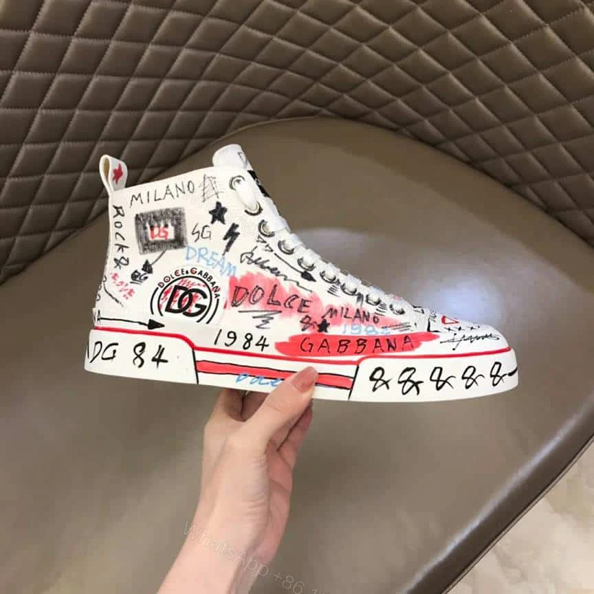 View 2 of DOLCE AND GABBANA HAND-PAINTED GRAFFITI CANVAS PORTOFINO LIGHT MID-TOP SNEAKERS – DG111