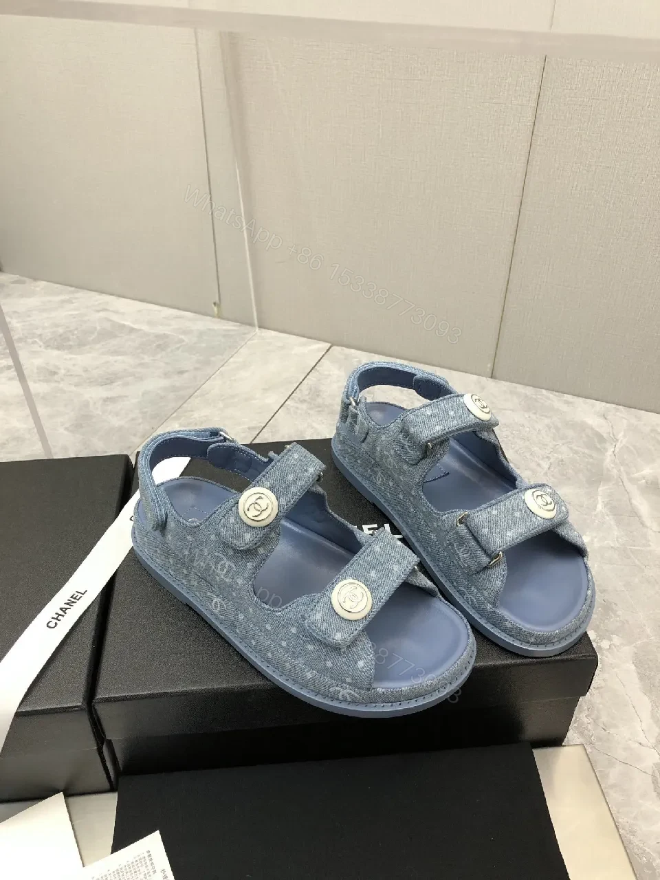 View 5 of Denim-Texture Sandals: Luxe Chanel-Inspired Everyday Comfort