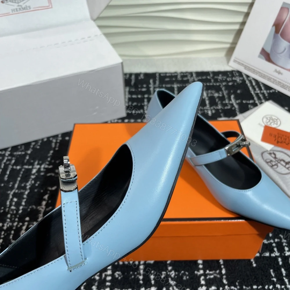 View 8 of 高仿Hermes*Kelly系列H251007Z07小牛皮高踭鞋藍色4CM免檢版