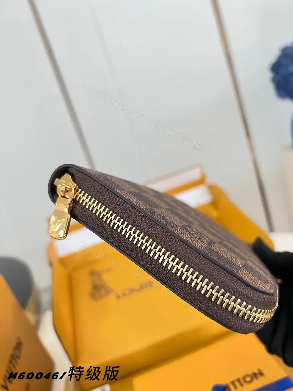 View 5 of Checkerboard Leather Wallet — Signature Monogram, Chic Luxury