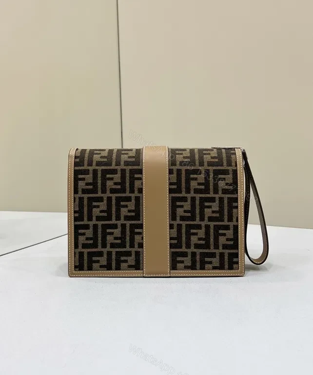 View 8 of Structured Fendi-Style Monogram Leather-Trim Shoulder Bag