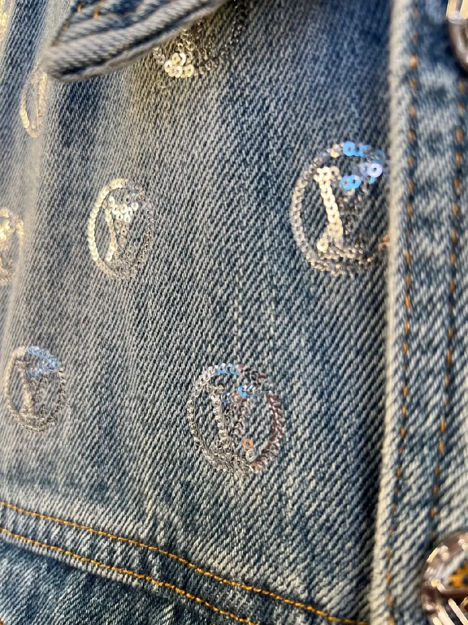 View 11 of Blue denim jacket with monogram print for everyday luxury casualwear