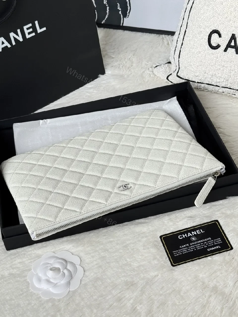 View 5 of Ivory Quilted Leather Pouch - Everyday Luxury Organizer