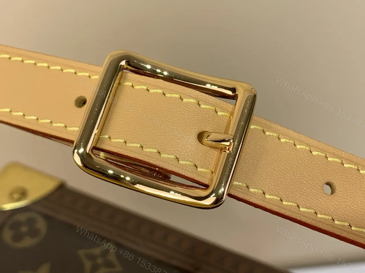 View 8 of Dark Brown LV Monogram Crescent Belt Bag with Yellow Top Panel