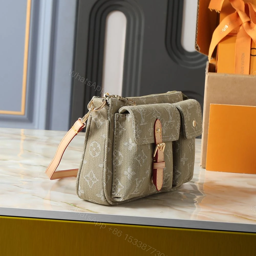 View 3 of Louis Vuitton Pochette Accessoire Cargo Khaki Denim 23cm