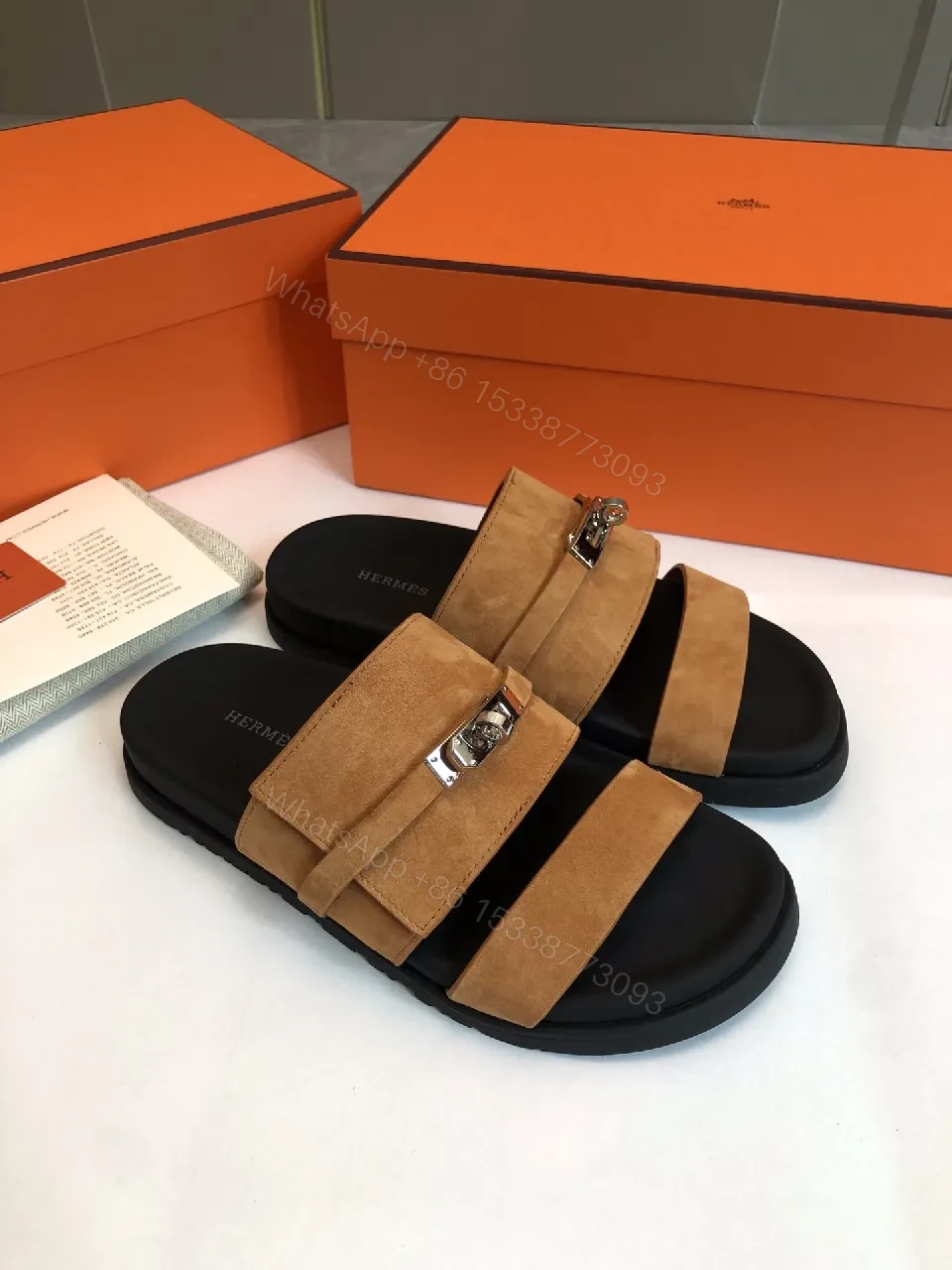 View 6 of Two-Strap Nubuck Leather Sandals - Signature Hardware, All-Day Comfort