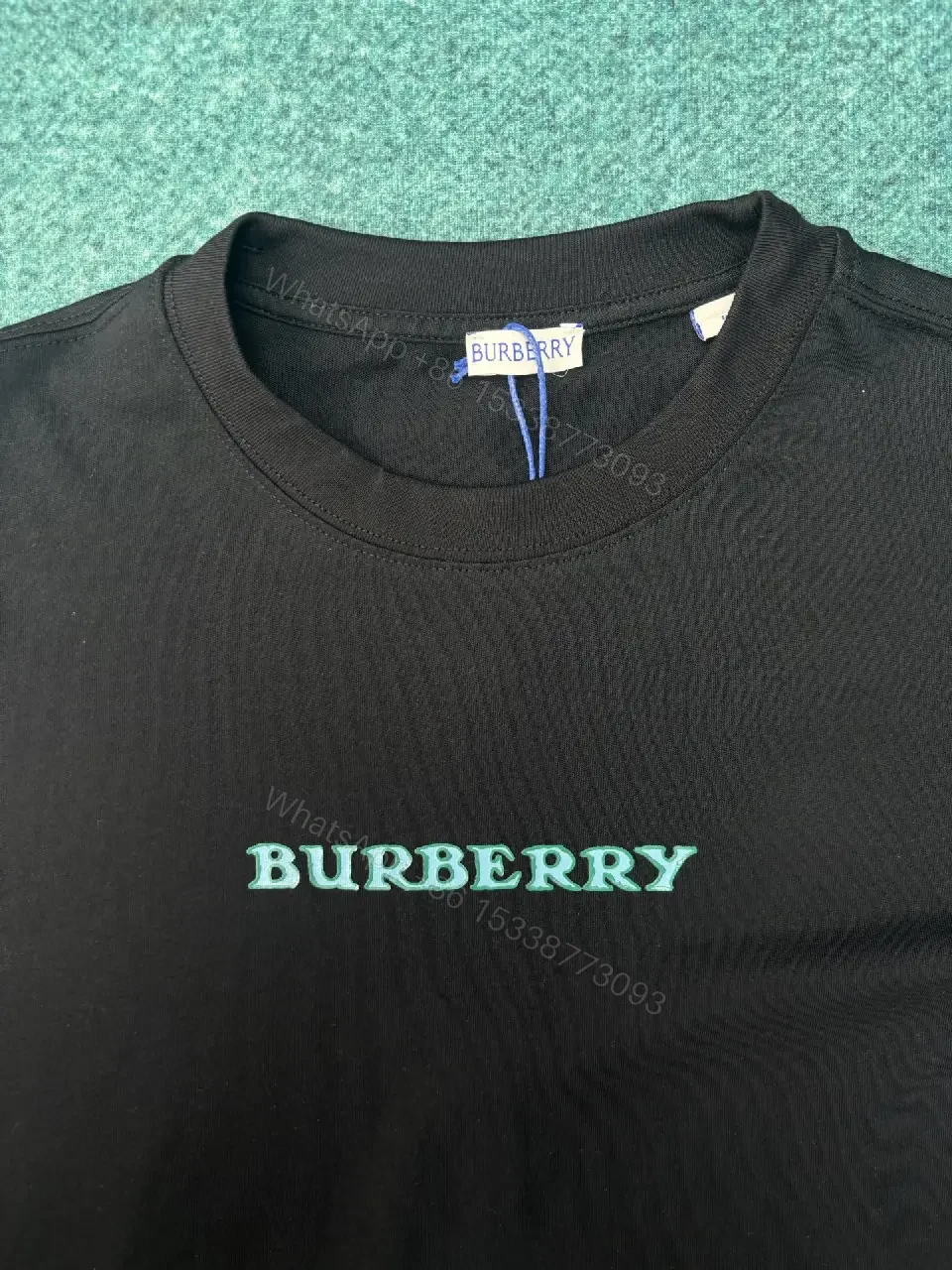 View 7 of Black Cotton Jersey T-shirt Mint-Green Burberry Logo Short Sleeve Tee