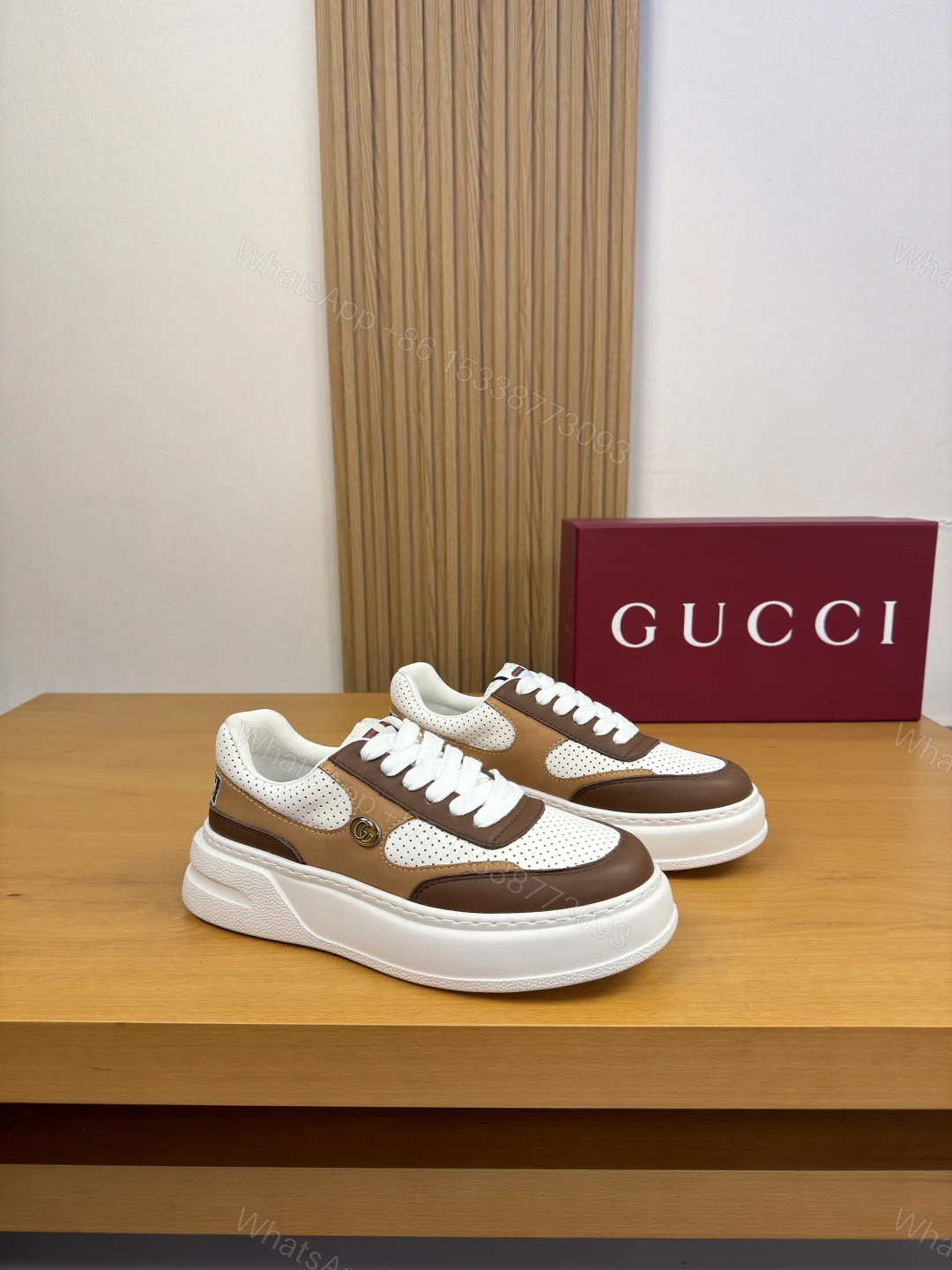 Gucci 一比一棕白拼色厚底休閒鞋 復古精品男鞋 — view 1