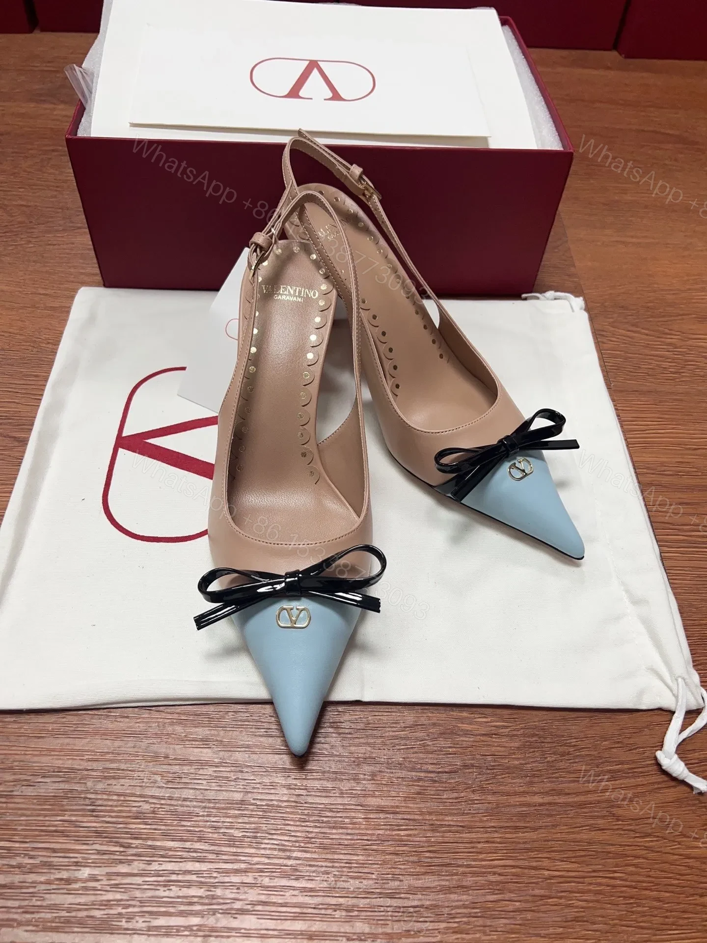 View 6 of Valentino Women Nude Leather Blue Pointed Heels