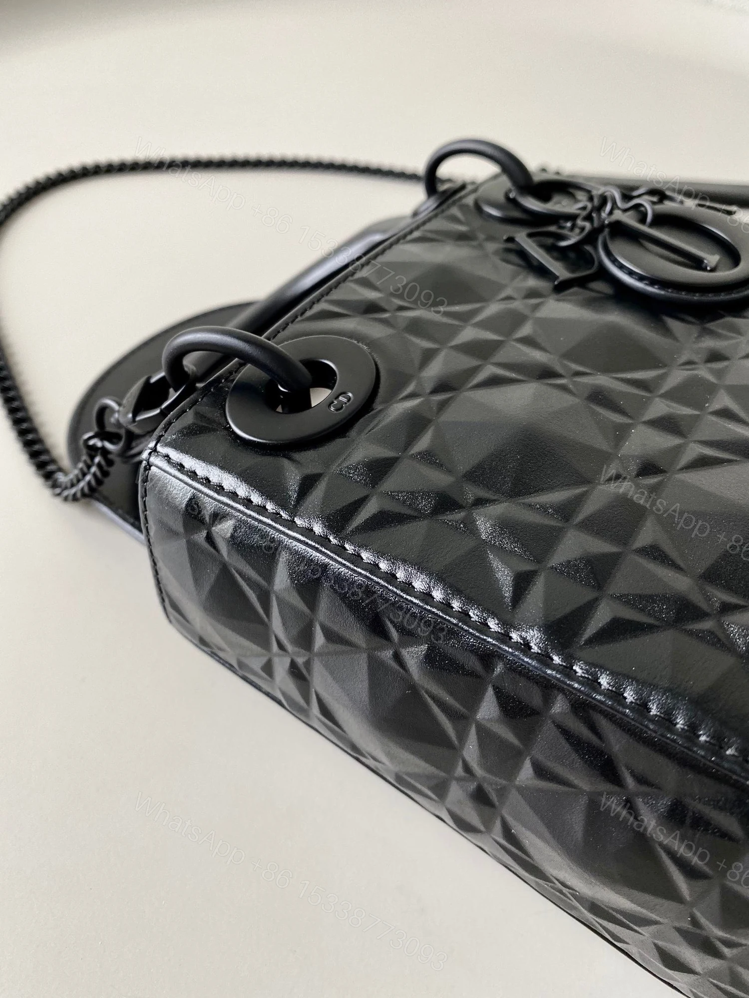 View 8 of Dior Lady Matte Like Auth Women’s Handbag Black Diamond Pattern 17cm