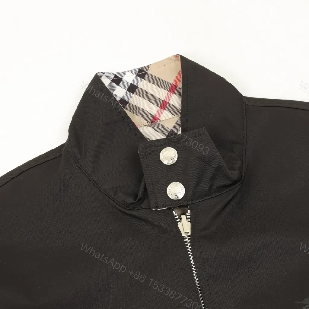 View 5 of Dark Black Field Jacket: Smooth Contemporary Luxury Exterior + Check Interior