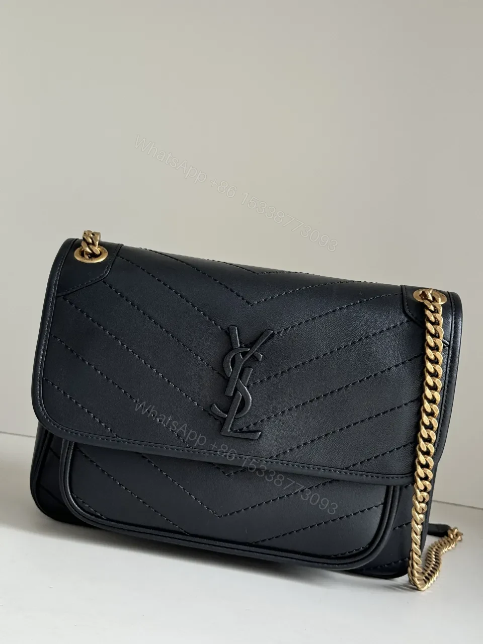 Quilted Leather Crossbody Bag, Classic Black, Minimalist Luxe — view 1
