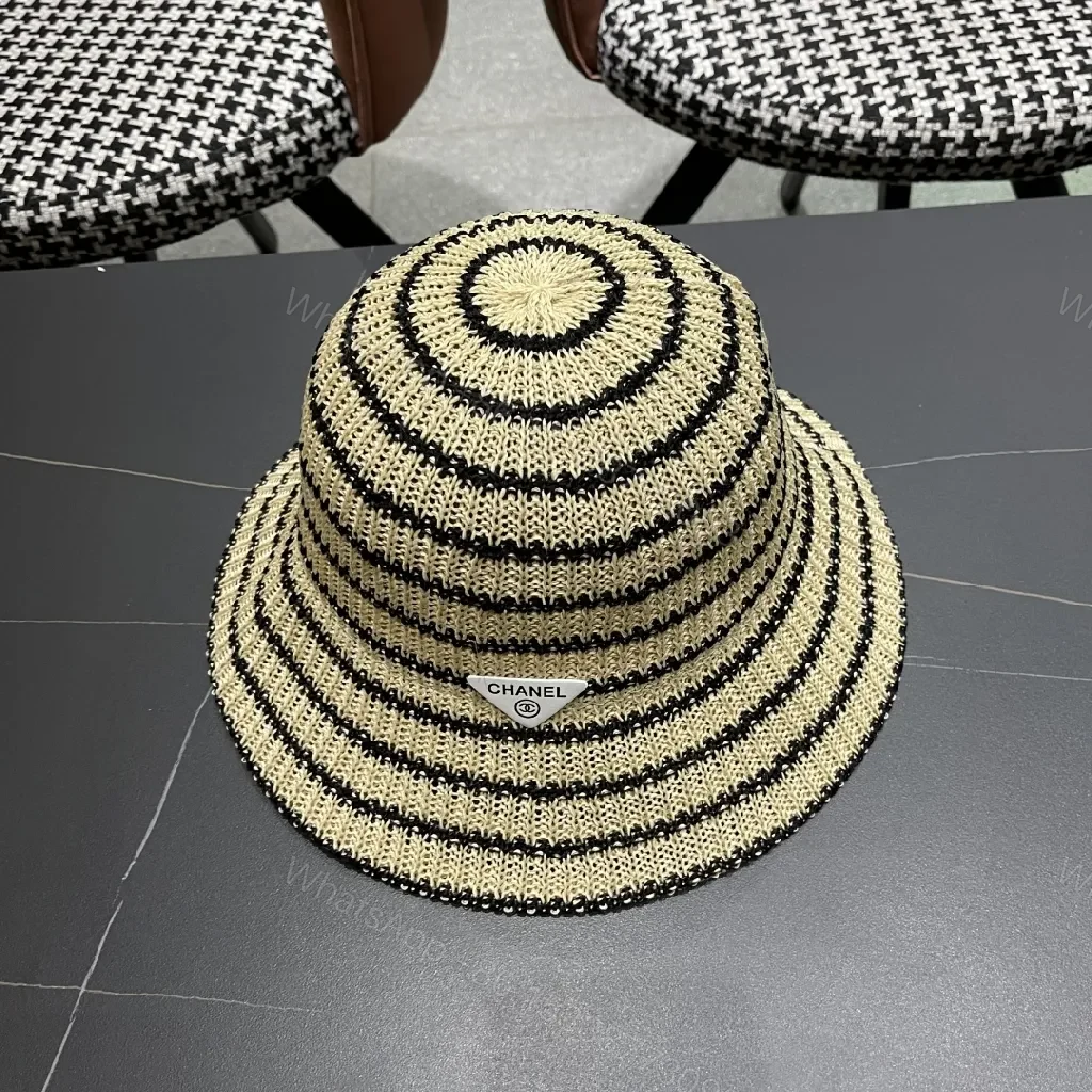 View 9 of Straw Hat: Striped Beige/Black, Chanel-Inspired Luxe