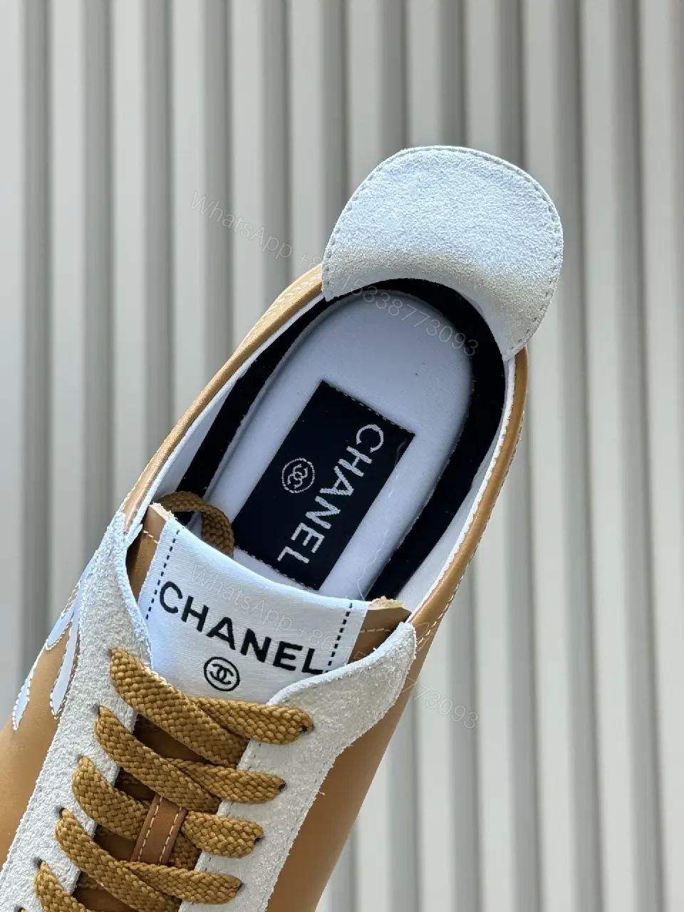 View 9 of Tan Leather & Ivory High-Top Sneakers with Signature Textures