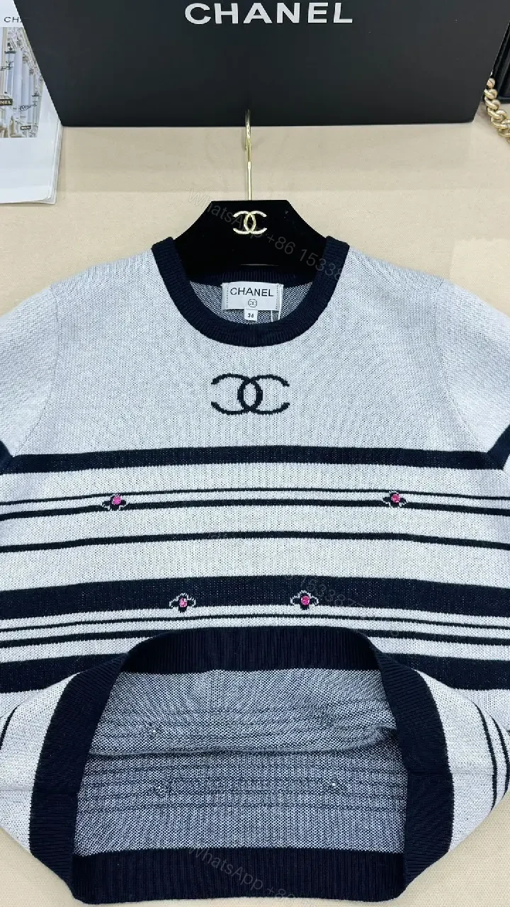 View 5 of Navy Stripe Knit: Modern Luxe Casual Crewneck Sweater
